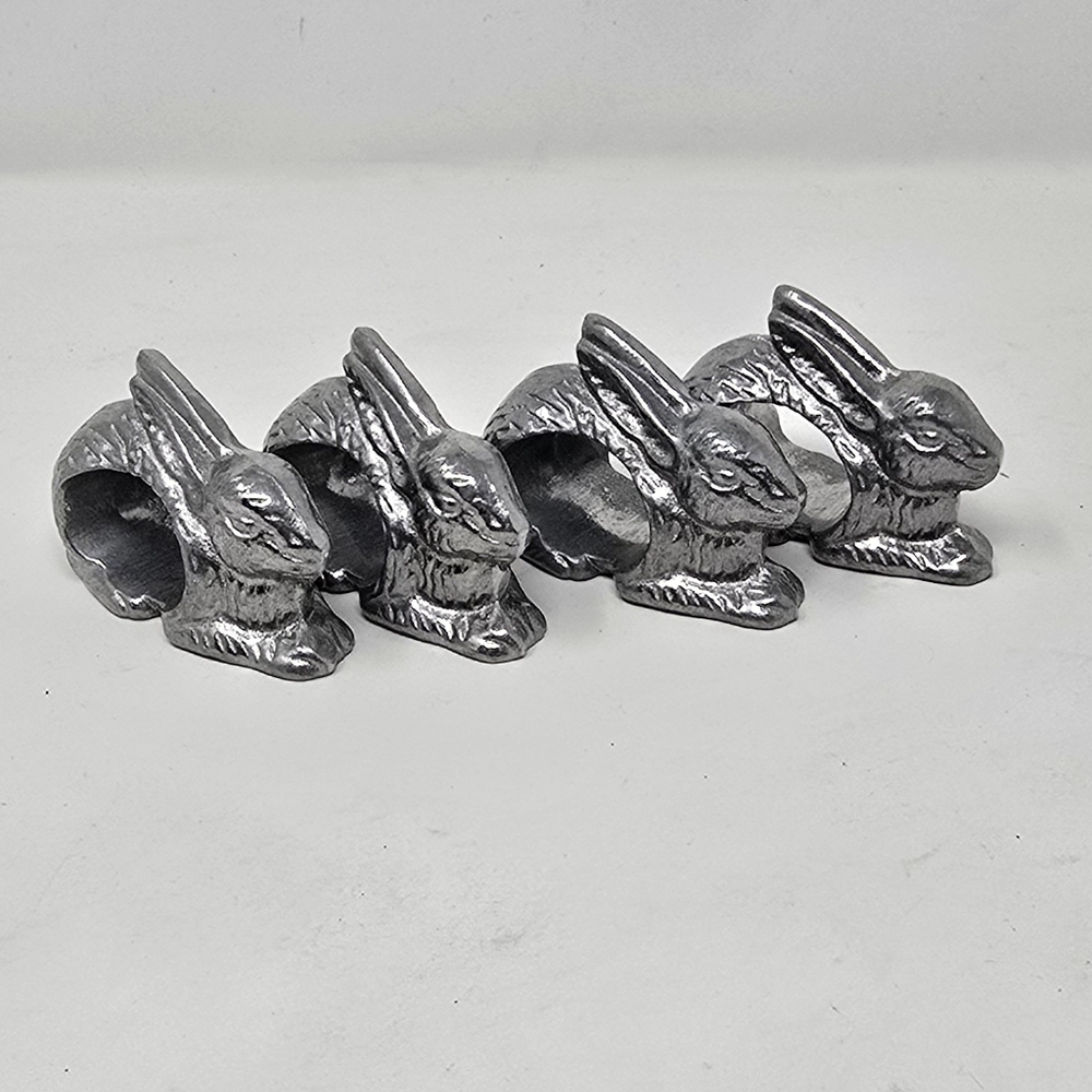 Vtg bunny rabbit napkin rings holders farmhouse easter cottagecore set of 4